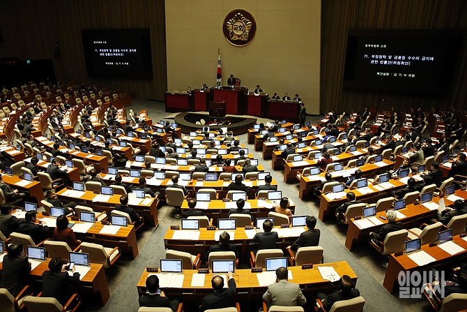 3일, '김영란법'이 국회 본회의를 통과하고 있다.
