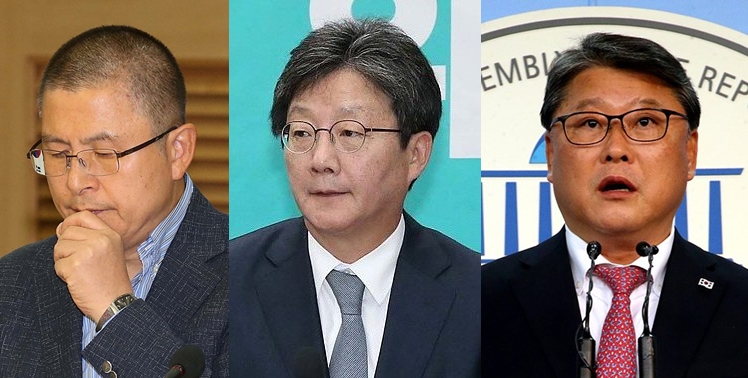▲ (사진 왼쪽부터)황교안(자유한국당)·유승민(전 바른미래당)·조원진(우리공화당) 대표
