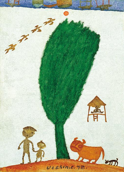 ▲ 장욱진, 동산, 1978, 캔버스에 유채, 33.4×24.2cm